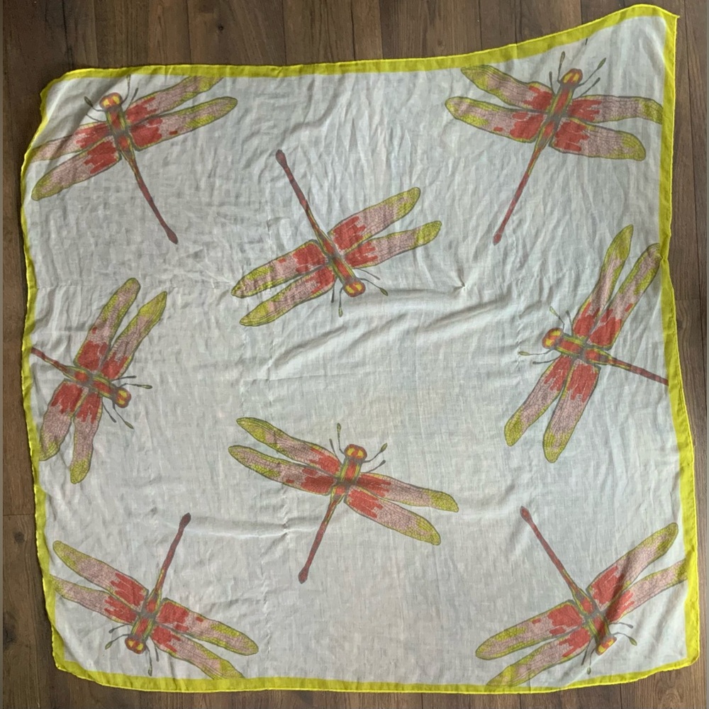 White dragonfly print square scarf